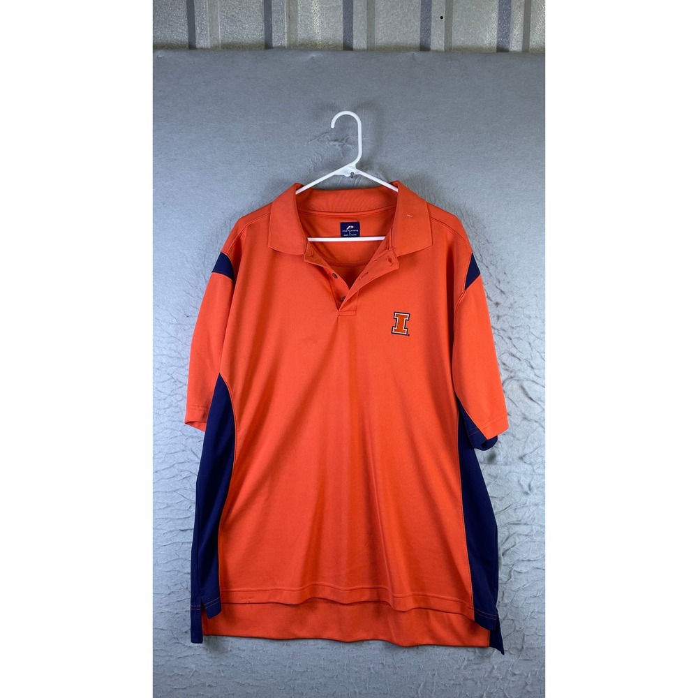Pro Player Polo Shirt Mens Large Orange Excellent Illinois Fighting Illini NCAA